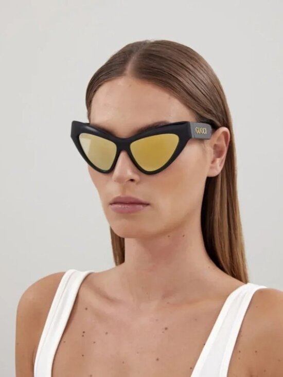 GUCCI GG 1294S 002 Shiny Black Frame Gold Mirror Lens 57-14-130 Sunglasses main image 6